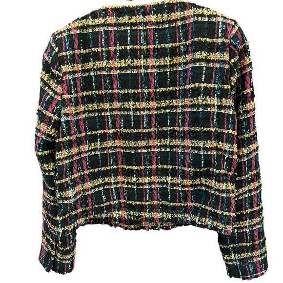 Karl Lagerfeld Paris Tweed Black Tweed Raw Hem Open Front Jacket Size 10 Work - Picture 4 of 6